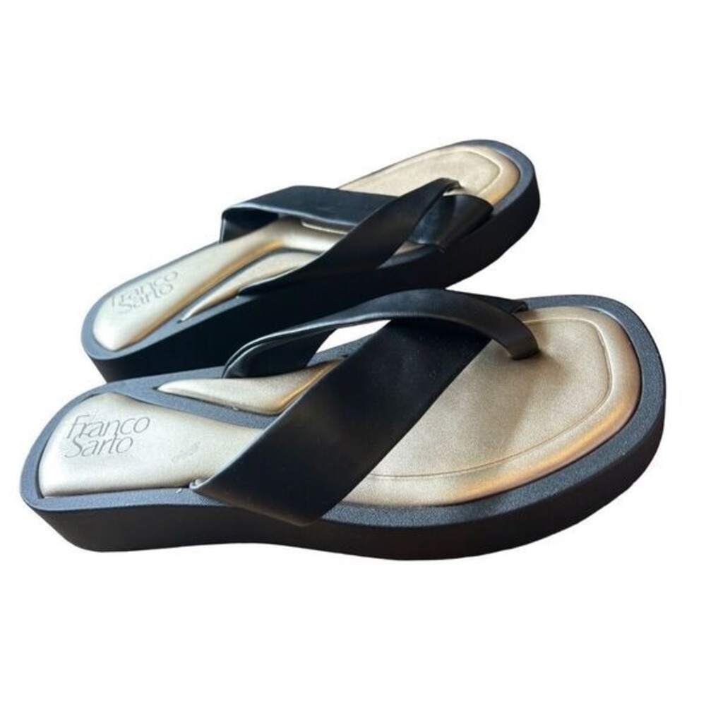 Franco Sarto Black and Gold Platform Thong Sandals - Picture 6 of 7